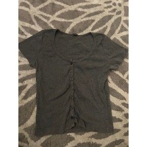 Dark Gray Button Up Brandy Melville Cropped Shirt